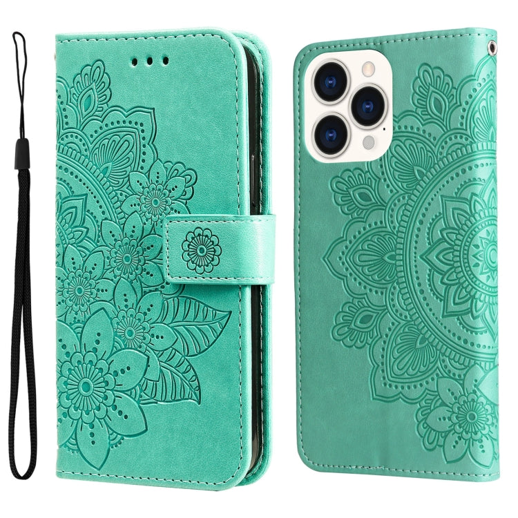 7-petal Flowers Embossing Leather Case, For iPhone 14, For iPhone 14 Plus, For iPhone 14 Pro, For iPhone 14 Pro Max