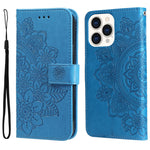 7-petal Flowers Embossing Leather Case, For iPhone 14, For iPhone 14 Plus, For iPhone 14 Pro, For iPhone 14 Pro Max
