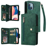 Rivet Buckle 9 Cards Three Fold Leather Phone Case, For iPhone 14, For iPhone 14 Plus, For iPhone 14 Pro, For iPhone 14 Pro Max