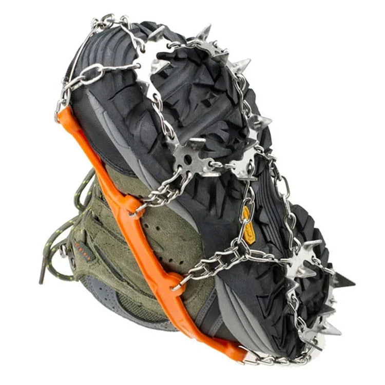 1 Pair 19 Teeth Anti-Slip Ice Gripper Hiking Climbing Chain Shoes Covers, 19 Teeth Size:L(Black), 19 Teeth Size:L(Orange), 19 Teeth Size:XL(Black), 19 Teeth Size:XL(Orange)