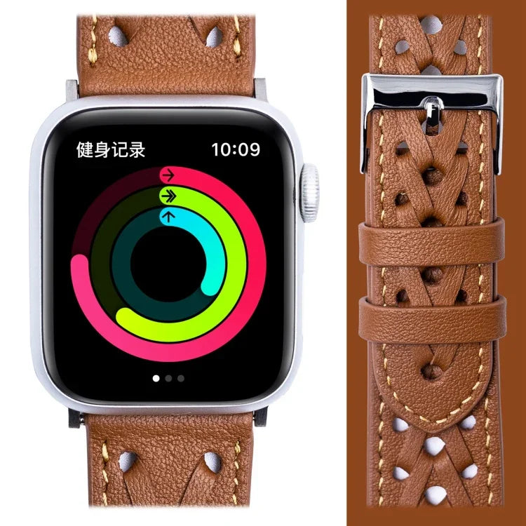 천연 가죽 직조 시계줄, 애플 워치 시리즈용, 7 45mm / 6&SE&5&4 44mm / 3&2&1 42mm, 7 41mm / 6&SE&5&4 40mm / 3&2&1 38mm