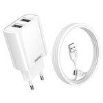 REMAX RP-U35 제인 시리즈 2.1A 듀얼 USB 포트 고속 충전기 세트, 8핀, 마이크로 USB, USB-C/Type-C