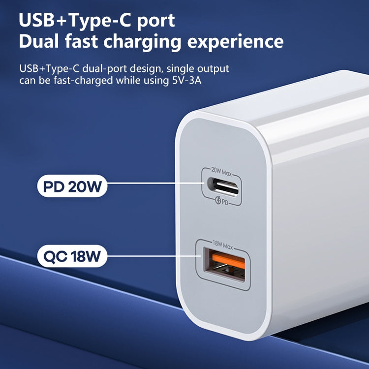 REMAX RP-U68 20W USB+USB-C/Type-C 듀얼 인터페이스 고속 충전기 세트, CN 플러그, EU 플러그, UK 플러그, US 플러그