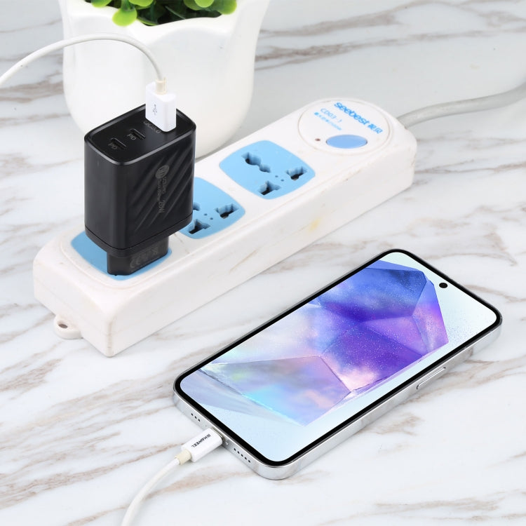 AR-892 3-in-1 QC3.0 PD20W USB + USB-C / 타입-C 벽면 여행용 충전기, EU 플러그, 영국 플러그