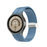 Folding Silver Buckle Silicone Watch Band, For Samsung Galaxy Watch5 40&44mm / Pro 45mm