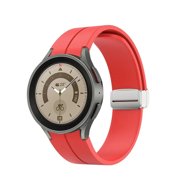 Folding Silver Buckle Silicone Watch Band, For Samsung Galaxy Watch5 40&44mm / Pro 45mm