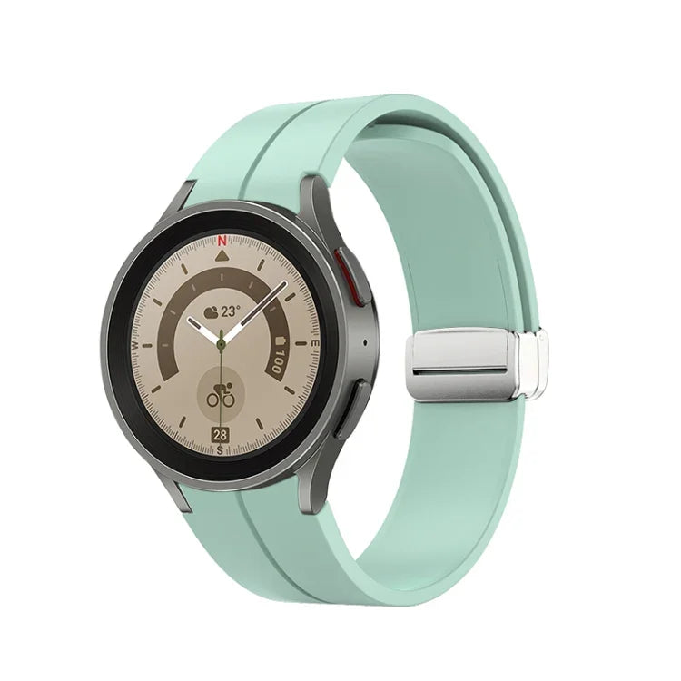 Folding Silver Buckle Silicone Watch Band, For Samsung Galaxy Watch5 40&44mm / Pro 45mm