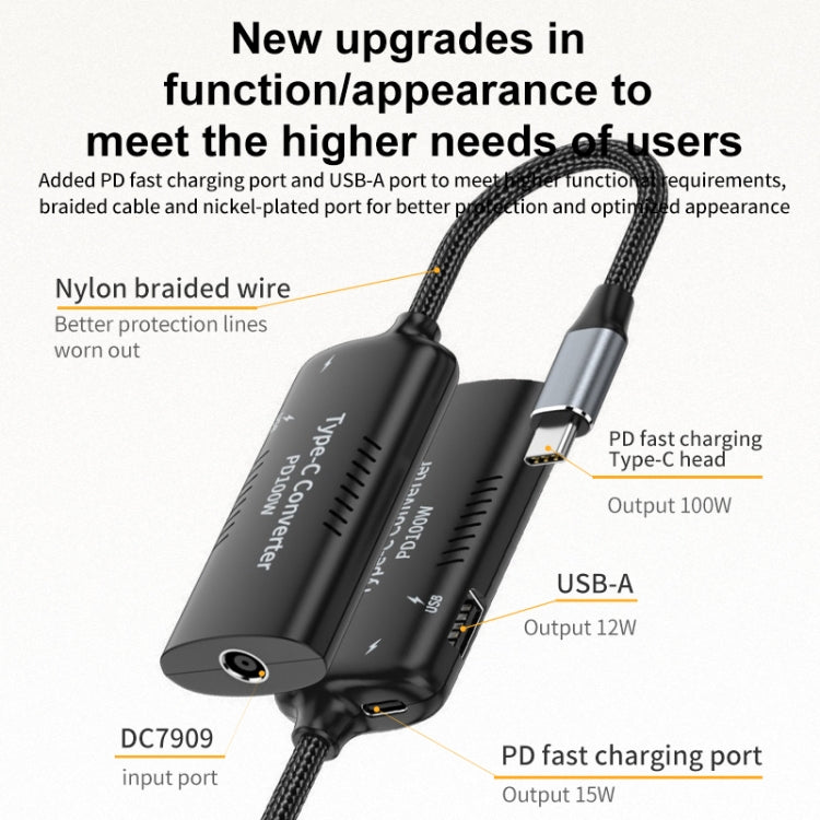 + Type-C + USB 암컷- Type-C 다기능 어댑터, DC5521 / 5525, DC7406, DC7909, 사각 포트