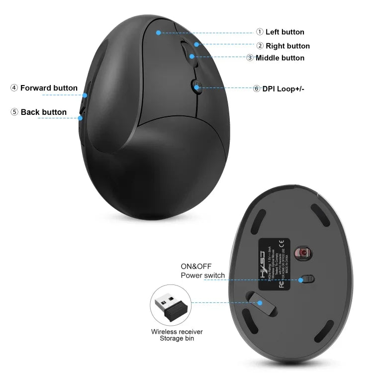 X10 2.4G 무선 충전식 수직 인체공학 게이밍 마우스, X10 충전식 (블랙), X10 충전식 (그레이)