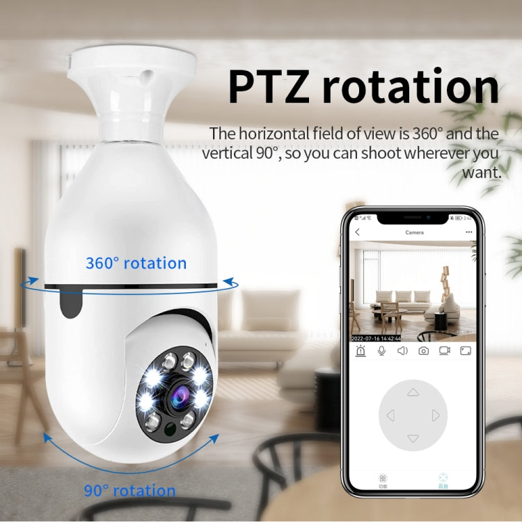 A6 2MP HD 전구형 WiFi 카메라 모션 감지/양방향 오디오/야간 투시/TF 카드 지원, 메모리 카드 미포함