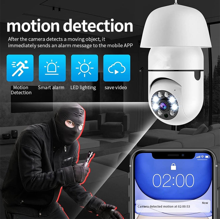 A6 2MP HD 전구형 WiFi 카메라 모션 감지/양방향 오디오/야간 투시/TF 카드 지원, 16G 메모리 카드 포함