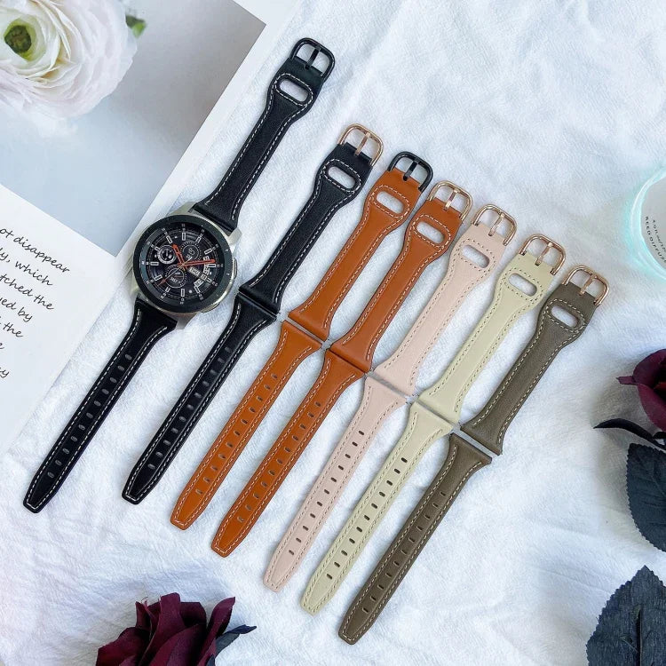 22mm Reverse Buckle Genuine Leather Watch Band, For Samsung Galaxy Watch3 / Huawei Watch GT3 Pro