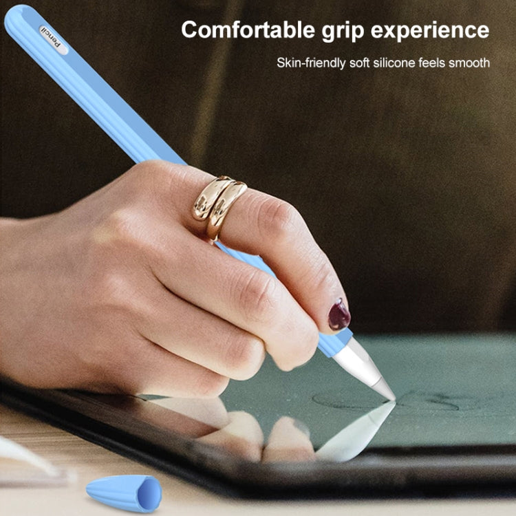 3-in-1 줄무늬 액체 실리콘 스타일러스 케이스와 두 개의 팁 캡, Apple Pencil 1용, Apple Pencil 2용