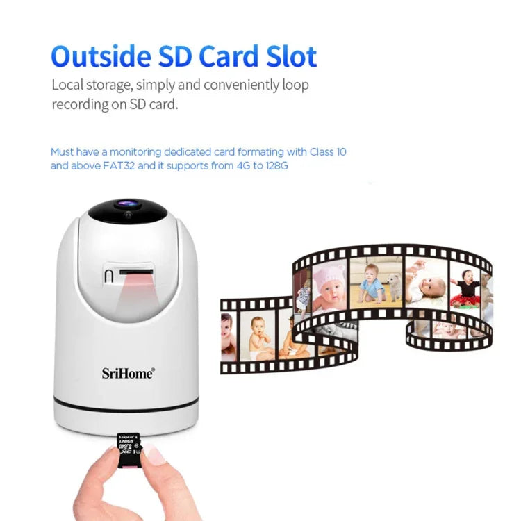 SriHome SH042 2.0MP 1080P HD AI WiFi 팬틸트 감시 카메라, SH042