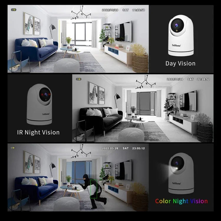 SriHome SH042 2.0MP 1080P HD AI WiFi 팬틸트 감시 카메라, SH042
