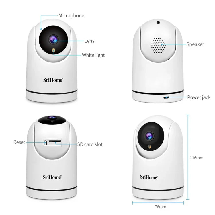SriHome SH042 2.0MP 1080P HD AI WiFi 팬틸트 감시 카메라, SH042