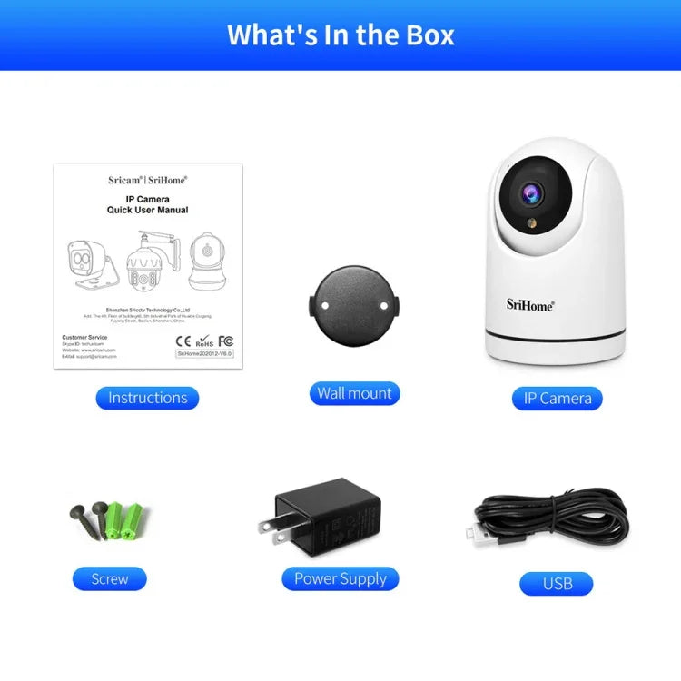 SriHome SH042 2.0MP 1080P HD AI WiFi 팬틸트 감시 카메라, SH042