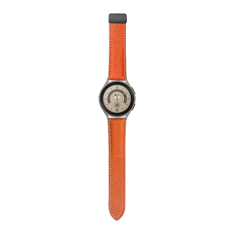 삼성 갤럭시 워치5 40mm / 44mm용 리치 진짜 가죽 시계 밴드, 블랙 버클, 실버 버클