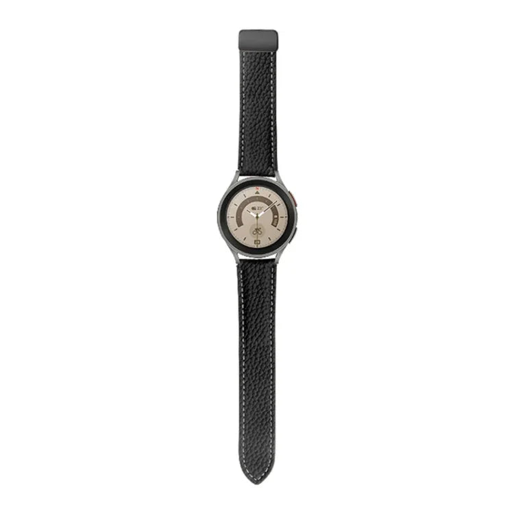 삼성 갤럭시 워치5 40mm / 44mm용 리치 진짜 가죽 시계 밴드, 블랙 버클, 실버 버클