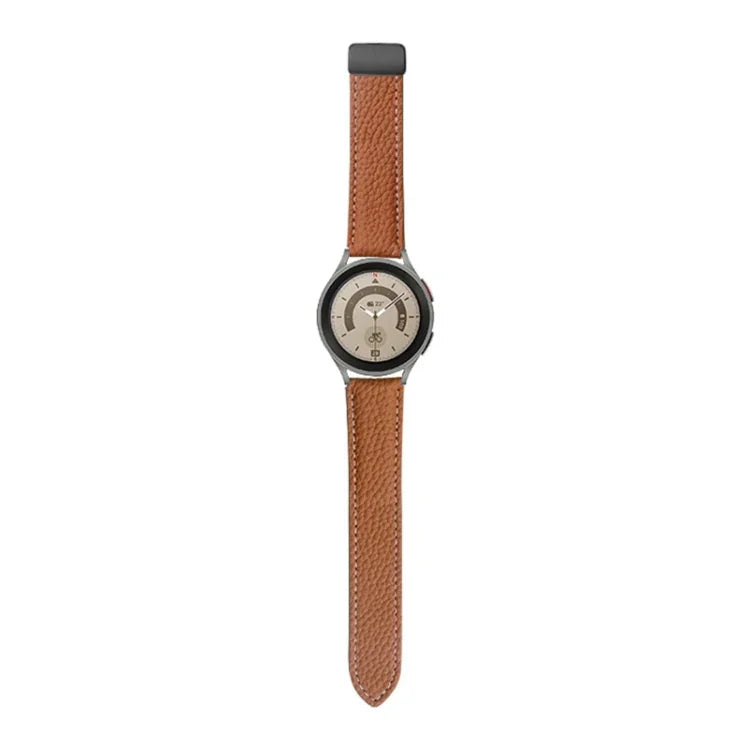 삼성 갤럭시 워치5 40mm / 44mm용 리치 진짜 가죽 시계 밴드, 블랙 버클, 실버 버클