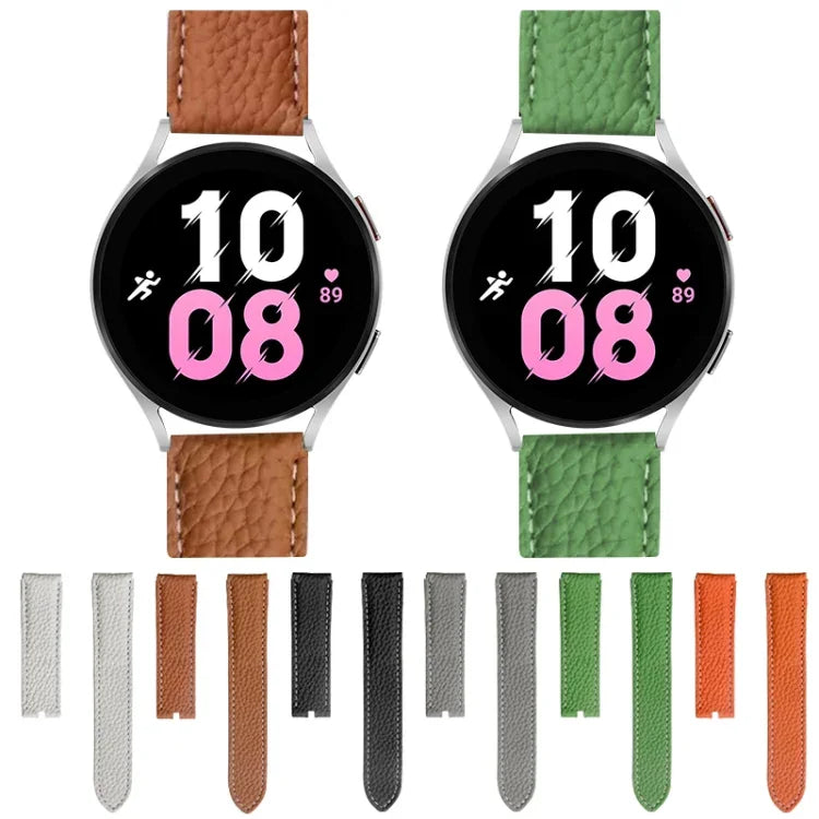 삼성 갤럭시 워치5 40mm / 44mm용 리치 진짜 가죽 시계 밴드, 블랙 버클, 실버 버클
