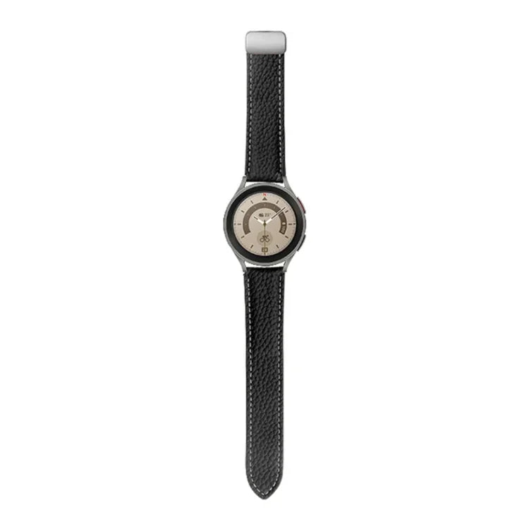 삼성 갤럭시 워치5 40mm / 44mm용 리치 진짜 가죽 시계 밴드, 블랙 버클, 실버 버클