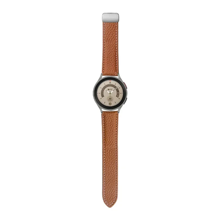 삼성 갤럭시 워치5 40mm / 44mm용 리치 진짜 가죽 시계 밴드, 블랙 버클, 실버 버클