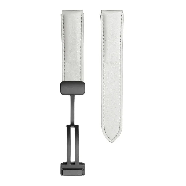 삼성 갤럭시 워치5 40mm / 44mm용 플레인 위브 진짜 가죽 시계 밴드, 블랙 버클, 실버 버클