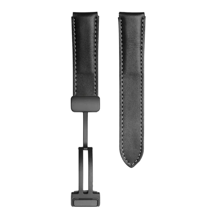 삼성 갤럭시 워치5 40mm / 44mm용 플레인 위브 진짜 가죽 시계 밴드, 블랙 버클, 실버 버클
