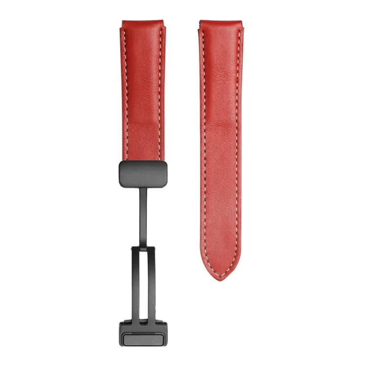 삼성 갤럭시 워치5 40mm / 44mm용 플레인 위브 진짜 가죽 시계 밴드, 블랙 버클, 실버 버클