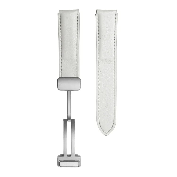 삼성 갤럭시 워치5 40mm / 44mm용 플레인 위브 진짜 가죽 시계 밴드, 블랙 버클, 실버 버클