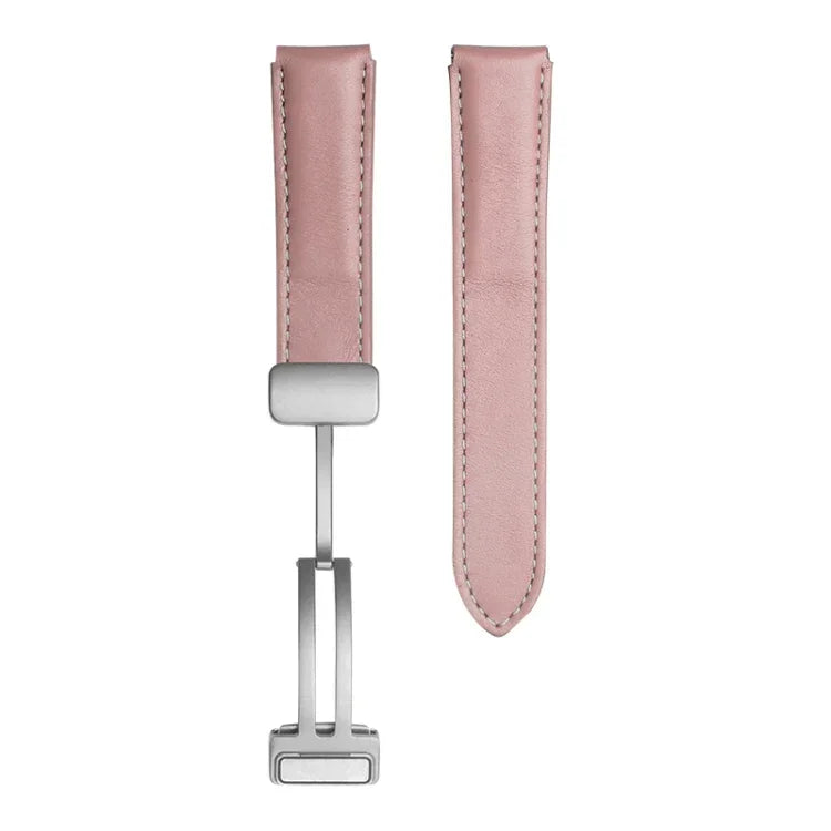 삼성 갤럭시 워치5 40mm / 44mm용 플레인 위브 진짜 가죽 시계 밴드, 블랙 버클, 실버 버클