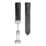 삼성 갤럭시 워치5 40mm / 44mm용 플레인 위브 진짜 가죽 시계 밴드, 블랙 버클, 실버 버클