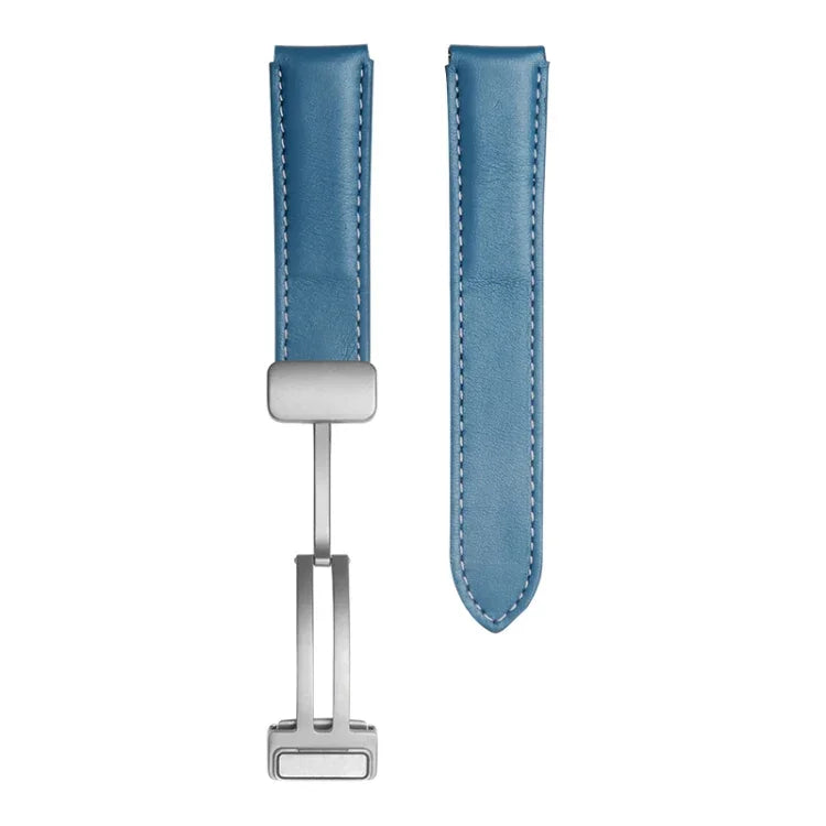 삼성 갤럭시 워치5 40mm / 44mm용 플레인 위브 진짜 가죽 시계 밴드, 블랙 버클, 실버 버클