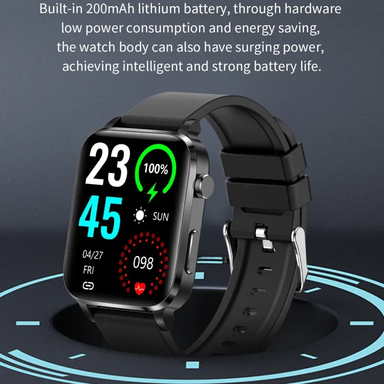F100 1.7인치 HD 사각 화면 TPU 스트랩 스마트워치, 체온 모니터링/혈중 산소 모니터링 지원, TPU 스트랩(블랙), TPU 스트랩(레드), TPU 스트랩(블루)