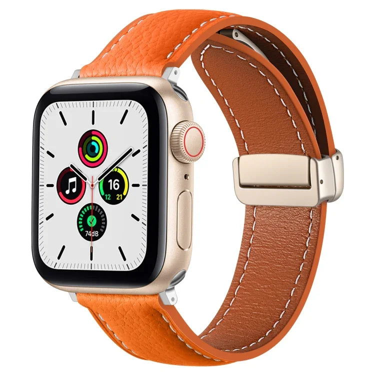 폴딩 버클 정품 가죽 시계줄, Apple Watch Ultra 49mm / 시리즈 8&7 45mm / SE 2&6&SE&5&4 44mm / 3&2&1 42mm용, Apple Watch 시리즈 8&7 41mm / SE 2&6&SE&5&4 40mm / 3&2&1 38mm용