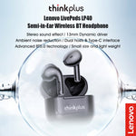 Lenovo LP40 TWS 무선 블루투스 5.1 노이즈 감소 이어폰, LP40