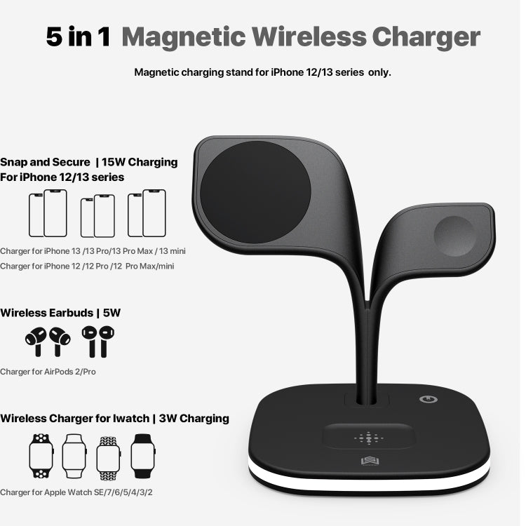 YM-UD22 15W 5-in-1 자석 무선 충전기 스탠드 기능 포함