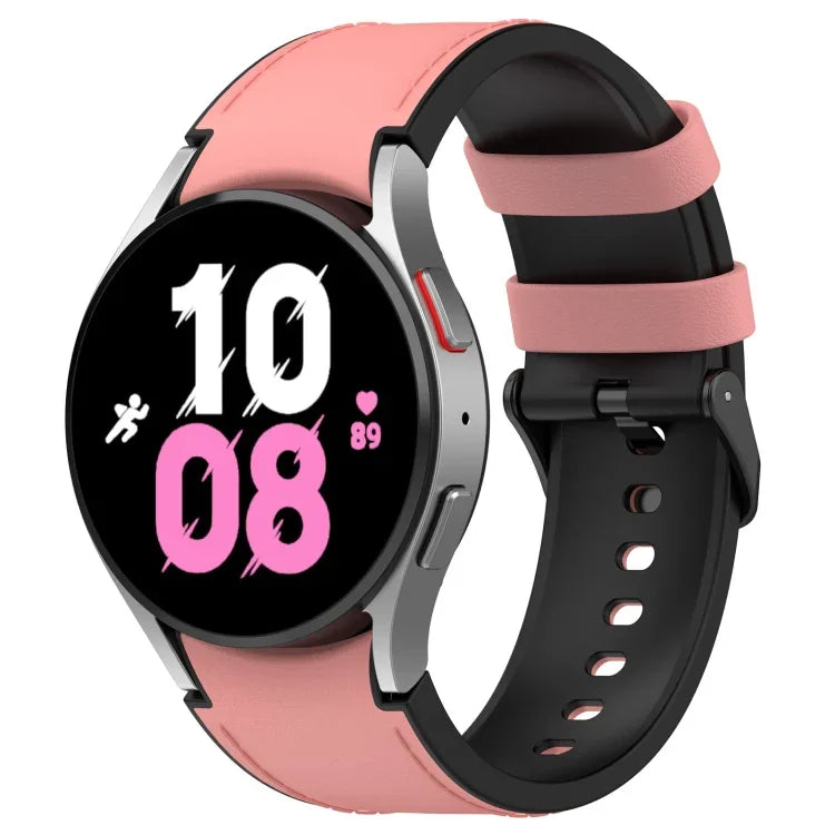삼성 갤럭시 Watch5 44mm / 40mm용 실리콘 가죽 블랙 버클 시계 밴드, S, L