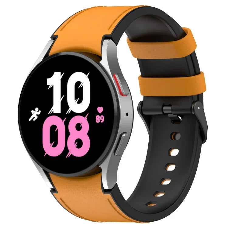 삼성 갤럭시 Watch5 44mm / 40mm용 실리콘 가죽 블랙 버클 시계 밴드, S, L