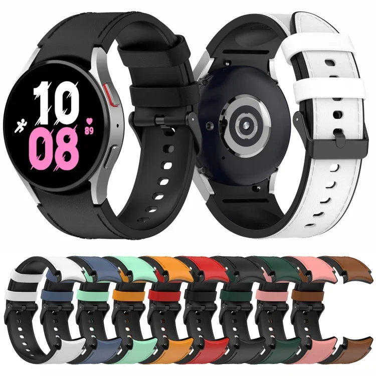 삼성 갤럭시 Watch5 44mm / 40mm용 실리콘 가죽 블랙 버클 시계 밴드, S, L