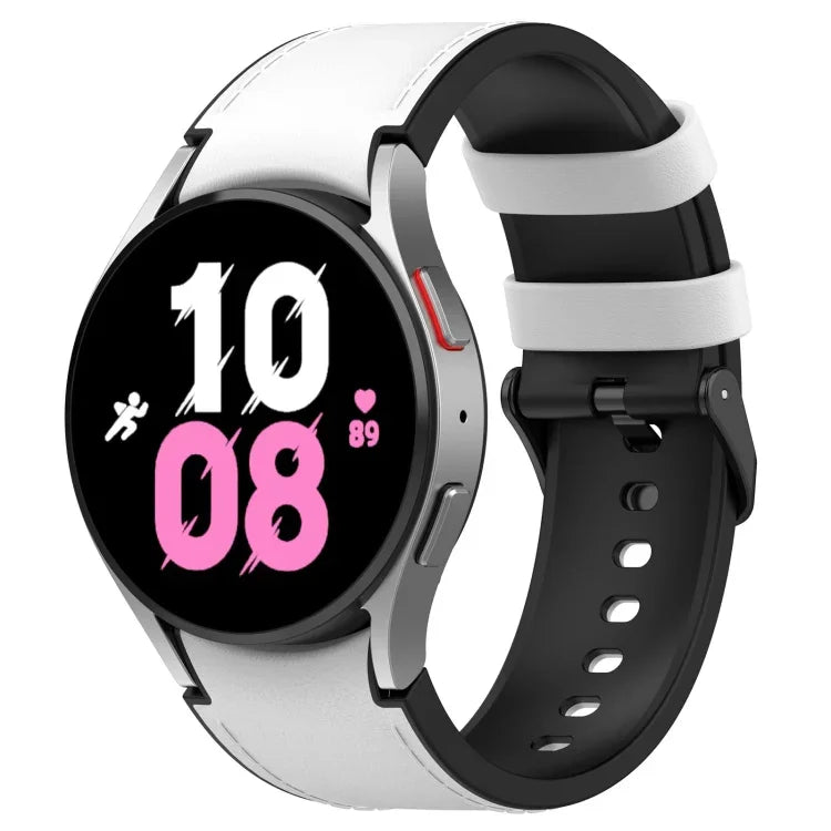 삼성 갤럭시 Watch5 44mm / 40mm용 실리콘 가죽 블랙 버클 시계 밴드, S, L