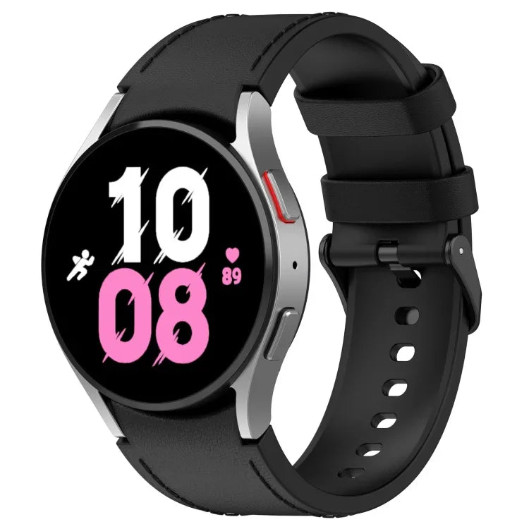 삼성 갤럭시 Watch5 44mm / 40mm용 실리콘 가죽 블랙 버클 시계 밴드, S, L