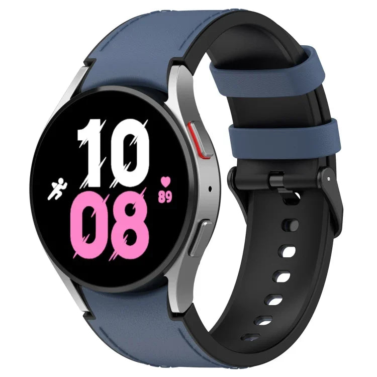 삼성 갤럭시 Watch5 44mm / 40mm용 실리콘 가죽 블랙 버클 시계 밴드, S, L