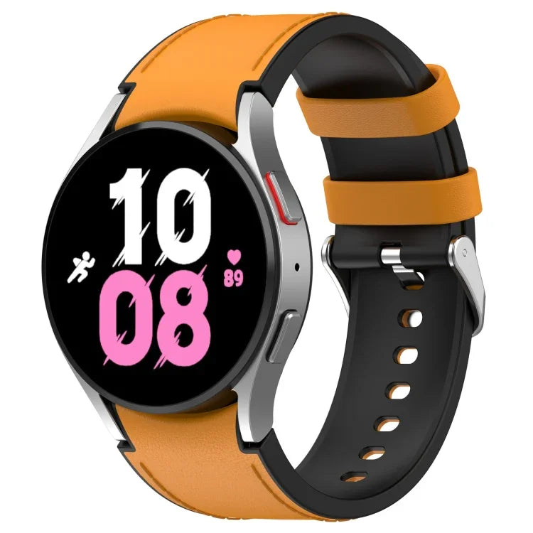 삼성 갤럭시 Watch5 44mm / 40mm용 실리콘 가죽 실버 버클 시계 밴드, S, L
