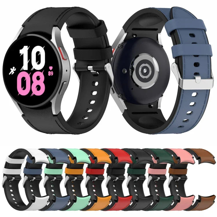 삼성 갤럭시 Watch5 44mm / 40mm용 실리콘 가죽 실버 버클 시계 밴드, S, L