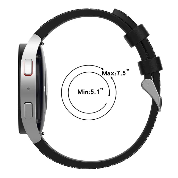 삼성 갤럭시 Watch5 44mm / 40mm용 실리콘 가죽 실버 버클 시계 밴드, S, L