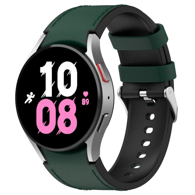 삼성 갤럭시 Watch5 44mm / 40mm용 실리콘 가죽 실버 버클 시계 밴드, S, L