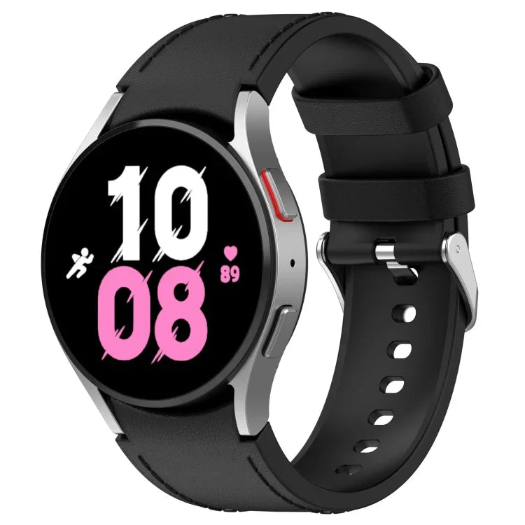 삼성 갤럭시 Watch5 44mm / 40mm용 실리콘 가죽 실버 버클 시계 밴드, S, L