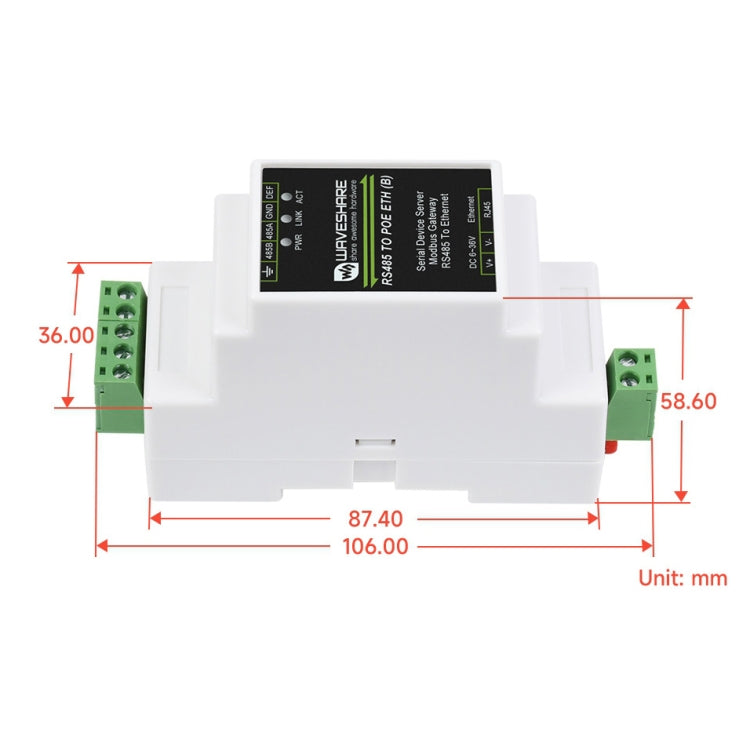 Waveshare DIN 레일 RS485 to RJ45 시리얼 서버 POE 기능 포함, 23273